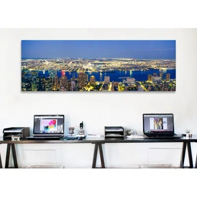 Icanvas Panoramic Aerial View Of Buildings Lit Up At Dusk, Manhattan, Nyc, New York State Photographic Print In Wrapped Canvas