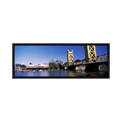 Icanvas Panoramic Tower Bridge Sacramento, California Photographic Print On Canvas In Black;white;azure Blue;royal Blue;perano