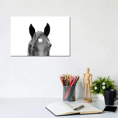 Icanvas Peeking Horse In Black & White By Sisi & Seb - Photograph Print In No Mat,wrapped Canvas