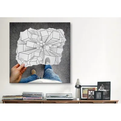Icanvas 'pencil With Camera 32 - Vertigo' By Ben Heine Photographic Print On Wrapped Canvas In No Mat,wrapped Canvas