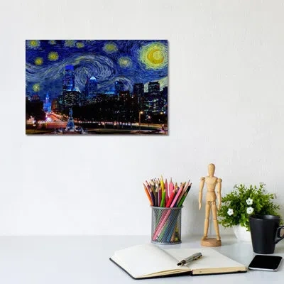 Icanvas Philadelphia, Pennsylvania Starry Night Skyline - Graphic Art Print In Wrapped Canvas,no Matte