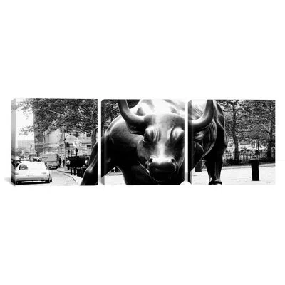 Icanvas Political Street Bull Close-up 3 Piece Photographic Print On Wrapped Canvas Set In Black;white;dingley Green;olivine;swamp