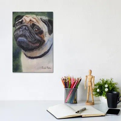 Icanvas Pug Portrait By Rachel Parker - Painting Print In No Matte,wrapped Canvas