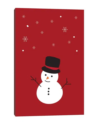 Icanvas Red Christmas Snowman And Snowflakes Wall Art