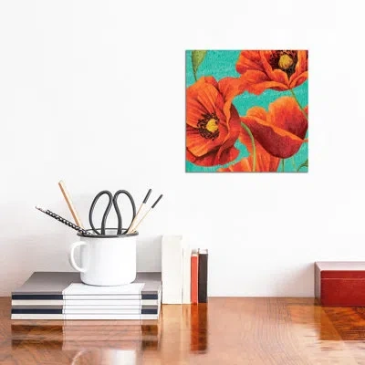 Icanvas Red Poppies On Teal I By Studio W - Print In No Mat,wrapped Canvas