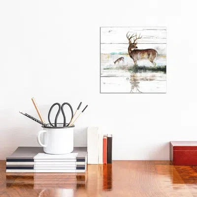 Icanvas Rustic Misty Deer By Ruane Manning - Painting Print In No Matte,wrapped Canvas
