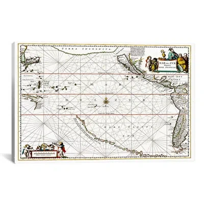 Icanvas "sea Chart Of North American Discovery" By Jan Jansson Graphic Art On Canvas In Gray