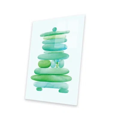 Icanvas Seaglass Cairn Print On Acrylic Glass In Blue;white;orange;silver;turquoise;vikin