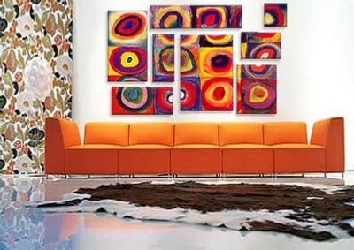 Icanvas 'squares With Concentric Circles' By Wassily Kandinsky Painting Print On Wrapped Canvas In Red;yellow;orange