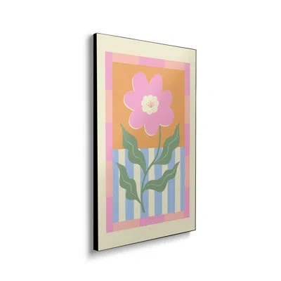 Icanvas Steelpix Metal Canvas - Pink Abstract Flower By Melissa Donne - Wall Art Print In White;silver;celery;earls Green;light Ye