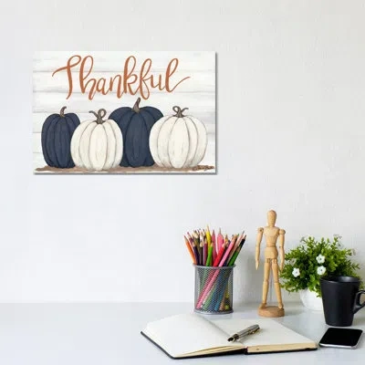 Icanvas Thankful Pumpkins By Sara Baker - Painting Print In No Matte,wrapped Canvas