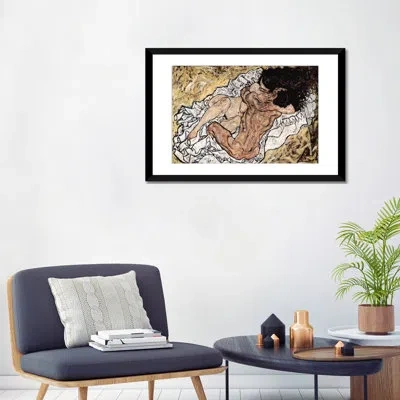 Icanvas The Embrace (the Loving) By Egon Shiele Painting Print On Wrapped Canvas In Black Framed Paper,white