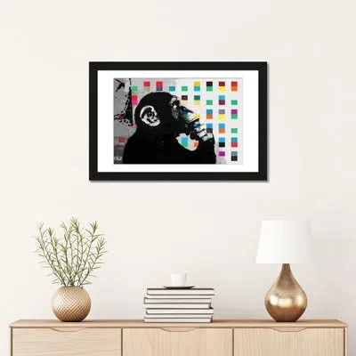 Icanvas 'thinker Monkey Dots' - Unframed Graphic Art Print On Canvas In Black Framed Fine Art Paper,white