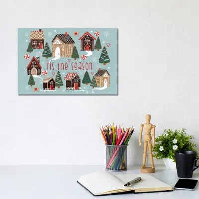 Icanvas Tis The Season Gingerbread Village - Wall Art Print - Wrapped Canvas In Perano;viking Blue;jordy Blue