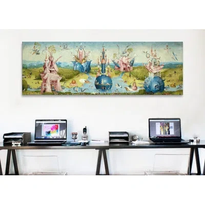 Icanvas 'top Of Central Panel From The Garden Of Earthly Delights Ii' By Hieronymus Bosch Painting Print On  In Blue;green