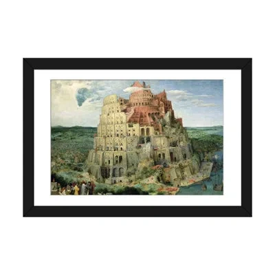 Icanvas 'tower Of Babel, 1563' - Wrapped Canvas Painting Print In Black Framed Paper,white