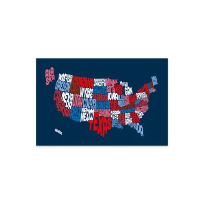 Icanvas Usa (states) Typographic Map Ii Print On Acrylic Glass In Black;white;violet;astronaut;moody Blue