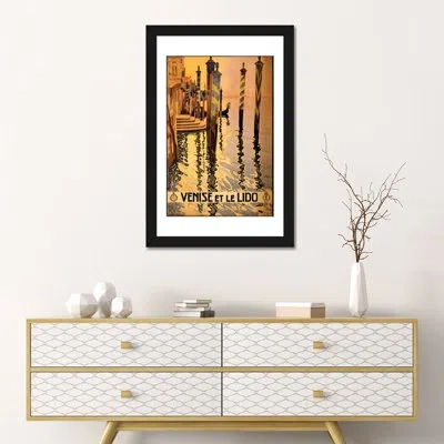 Icanvas Venise Et Le Lido Travel Poster By Studio W - Gallery-wrapped Canvas Giclée Print In Black Framed Fine Art Paper,white