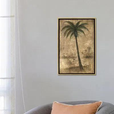 Icanvas Whispering Palm Ii By Ruane Manning - Painting Print In Gold Framed Canvas,no Matte