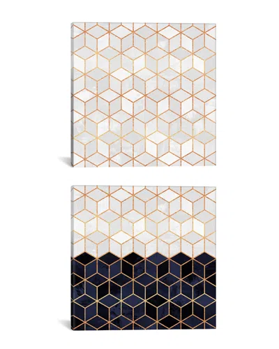 ICANVAS ICANVAS WHITE AND NAVY CUBES DIPTYCH BY ELISABETH FREDRIKSSON