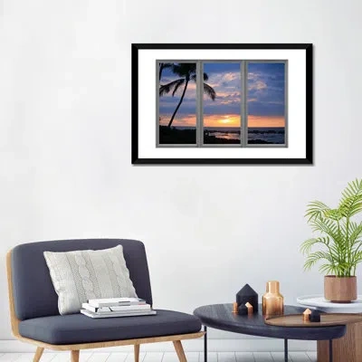 Icanvas Windows Of The World Beach Sunset Window View Photographic Print On Wrapped Canvas In Black Framed Fine Art Paper,white