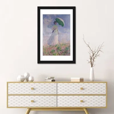 Icanvas 'woman With A Parasol Turned To The Right, 1886' By Claude Monet - Wrapped Canvas Painting Print In Black Framed Paper,white