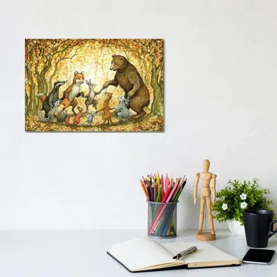 Icanvas Woodland Reel- Gallery-wrapped Canvas Giclée In White;orange;corn;earls Green;light Yell
