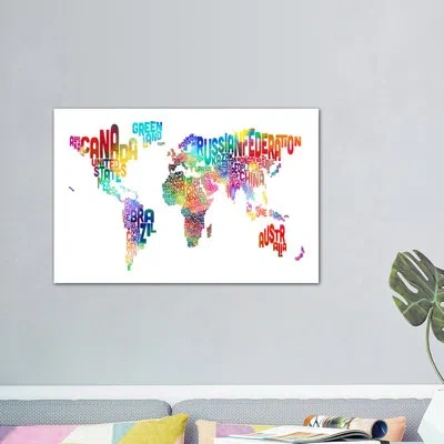 Icanvas World (countries) Typographic Map By Michael Tompsett - Gallery-wrapped Canvas Giclée Print In No Mat,wrapped Canvas