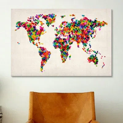 Icanvas 'world Map Hearts Ii' Graphic Art On Canvas In No Mat,wrapped Canvas