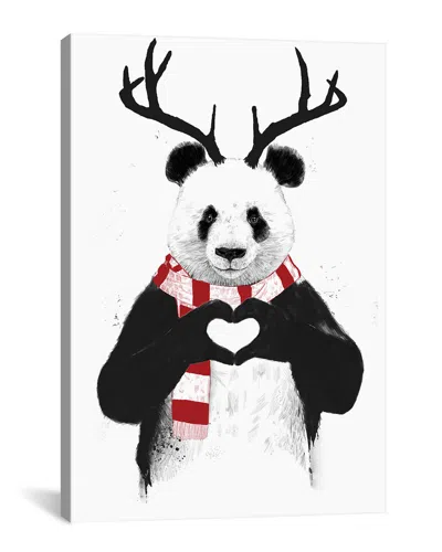 Icanvas Art Xmas Panda By Balazs Solti In White