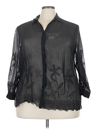 Pre-owned Ice 3/4 Sleeve Silk Top Black Mock Neckline Tops