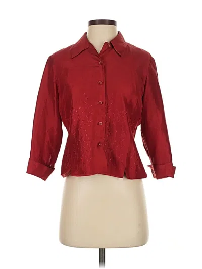 Pre-owned Ice 3/4 Sleeve Silk Top Burgundy Collared Neckline Tops