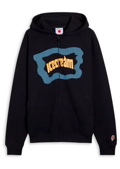 Ice Cream Block Logo Hooded Cotton Sweatshirt In Black