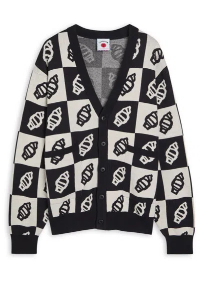 Ice Cream Checkerboard Knit Cardigan In Black
