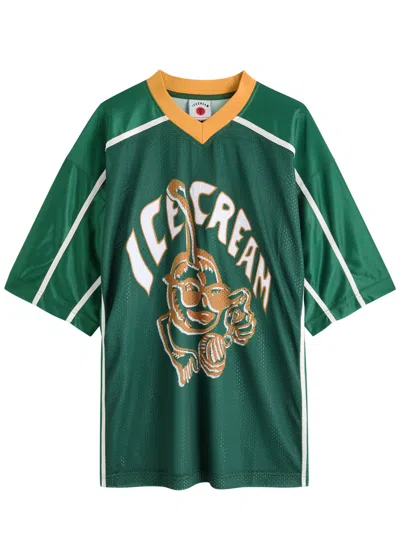 Ice Cream Cherry Appliqué Football Jersey T-shirt In Green