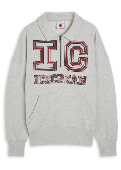 Ice Cream Collegiate Quarter-zip Cotton Sweatshirt In Gray