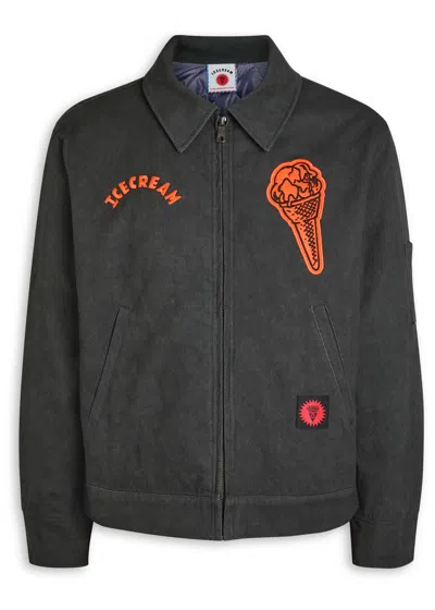 Ice Cream Cone Patch Work Canvas Jacket In Black