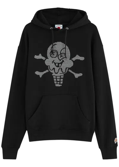 Ice Cream Cones & Bones Crystal-embellished Hooded Cotton Sweatshirt In Black