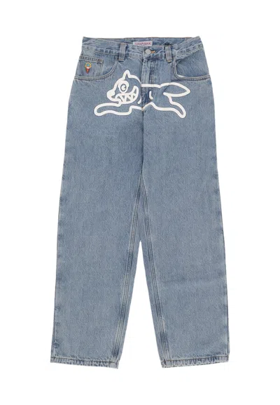 Ice Cream Jeans Man Check Lined Denim Pant Vintage Wash Blue