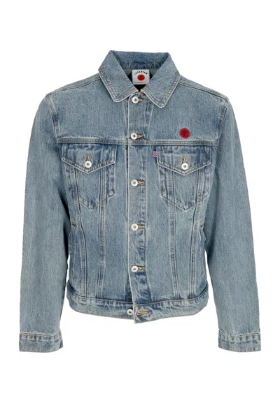 Ice Cream Jeans Men's Jacket Check Lined Denim Trucker Jacket Vintage Wash Blue