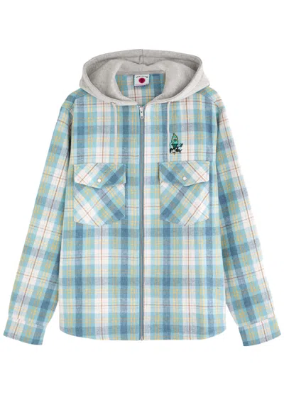 Ice Cream Logo-embroidered Checked Hooded Jacket In Blue