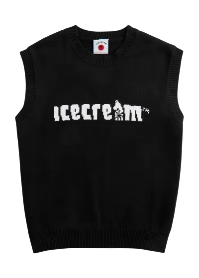 Ice Cream Logo-intarsia Knitted Cotton Vest In Black