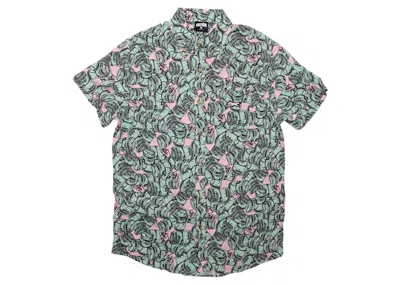 Pre-owned Ice Cream Men's  Hundreds Woven Short Sleeve Shirt In Green/rose Smoke