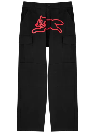 Ice Cream Running Dog Cotton Cargo Trousers In Black