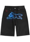 Ice Cream Running Dog Printed Denim Shorts