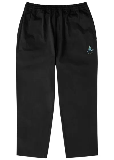 Ice Cream Skate Tapered-leg Cotton Trousers In Black