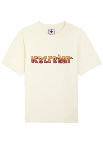 Ice Cream Soft Serve Sparkle Printed Cotton T-shirt In Ecru