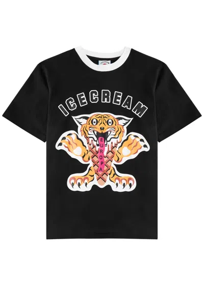 Ice Cream Tiger Logo-print Cotton T-shirt In Black