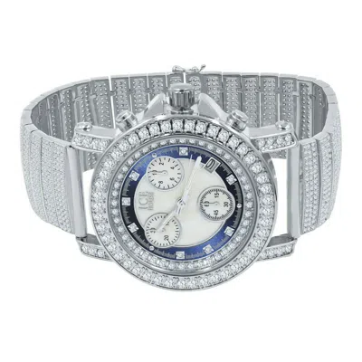 Pre-owned Ice House 14k White Gold Tone Real Diamond Blue &white Pave Dial Luxury Band Watch W/date