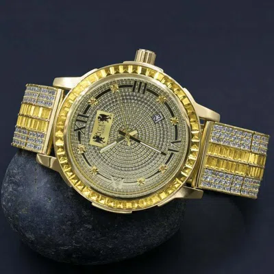 Pre-owned Ice House 18k Canary Gold Tone Genuine Diamond Dial Roman Dial Stainless Steel Bezel Watch